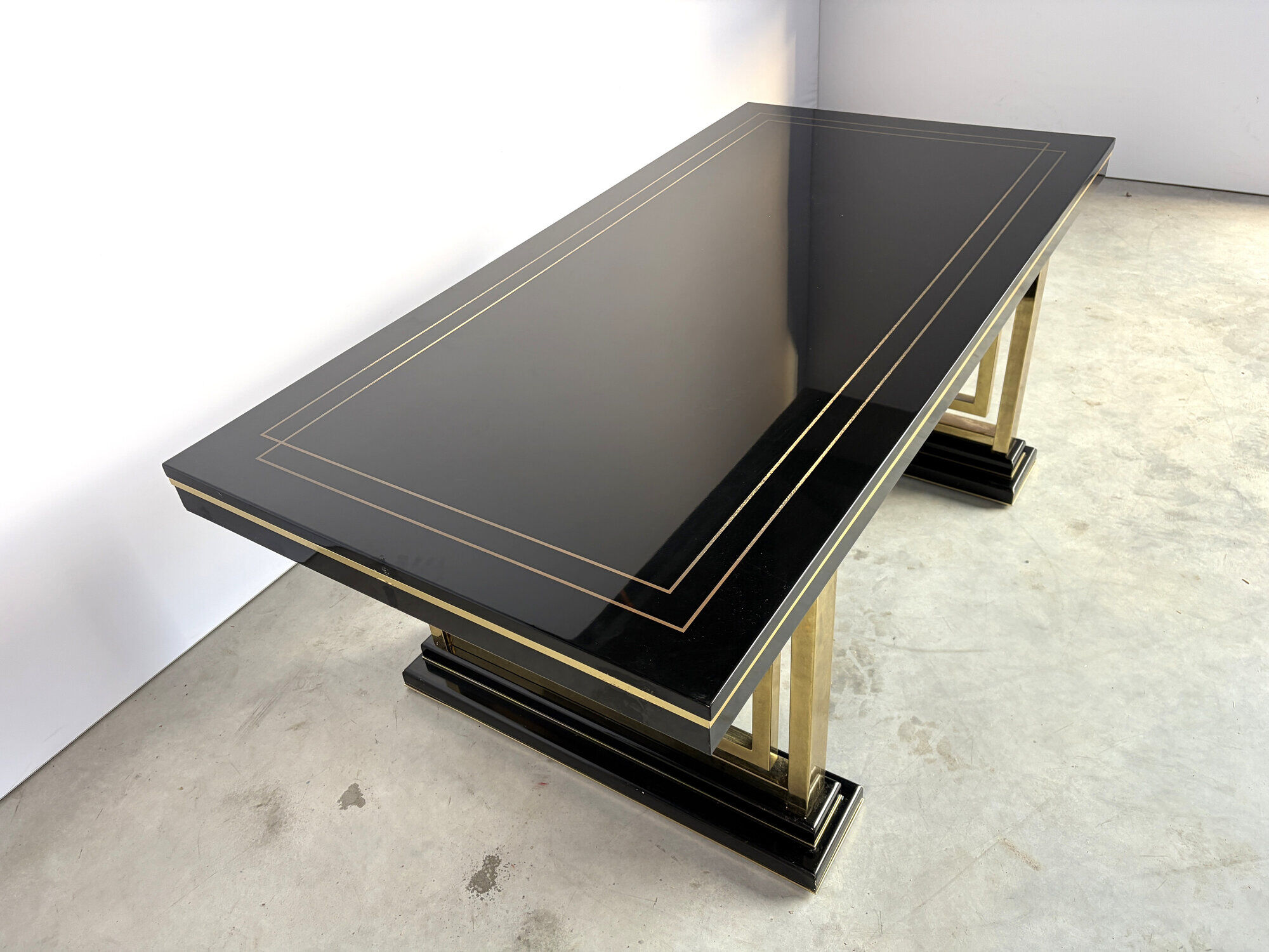 Vintage lacquer and brass dining table, 1970s