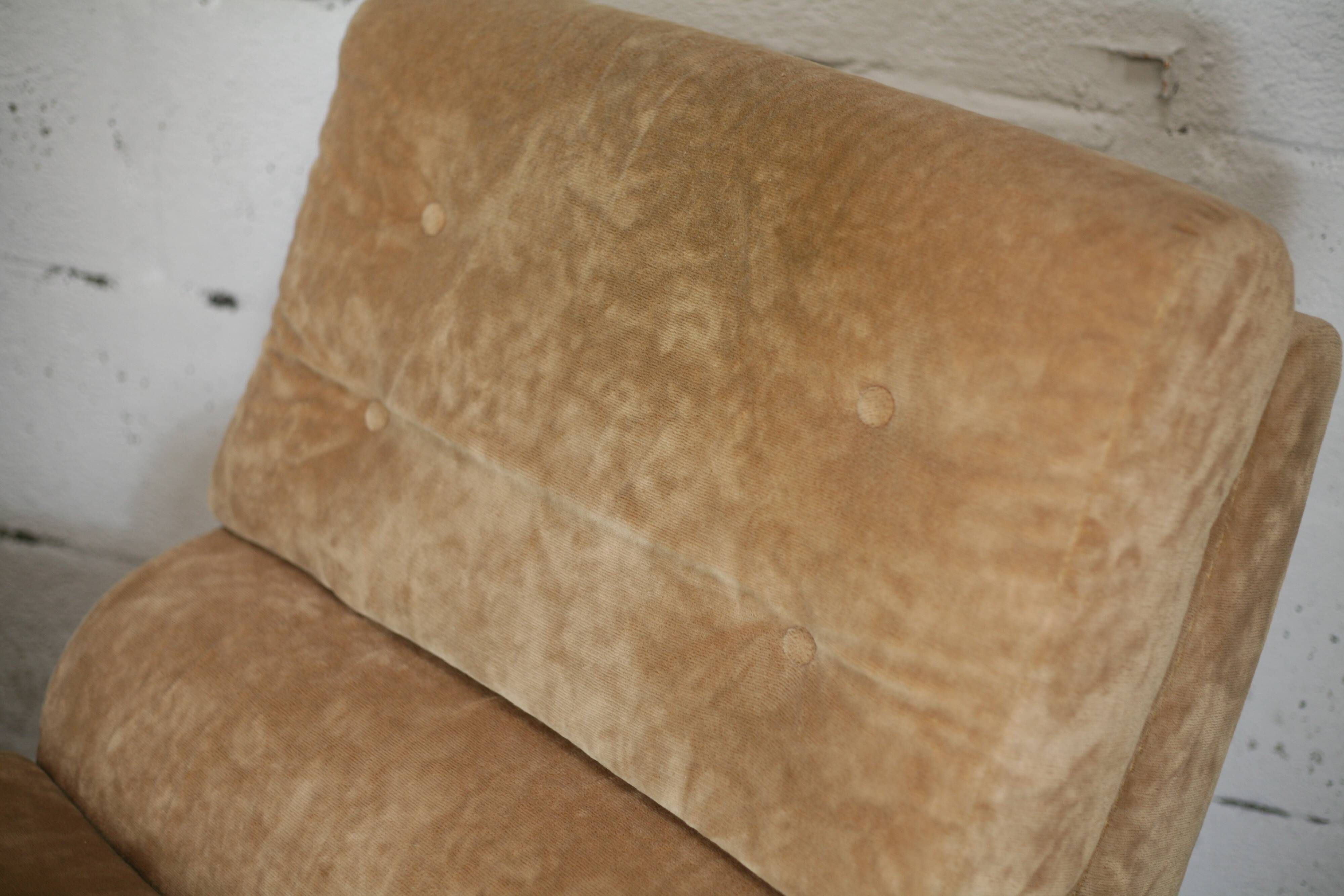 Pair of armchairs "Space Age", foam and velvet "honey", France, circa 1970