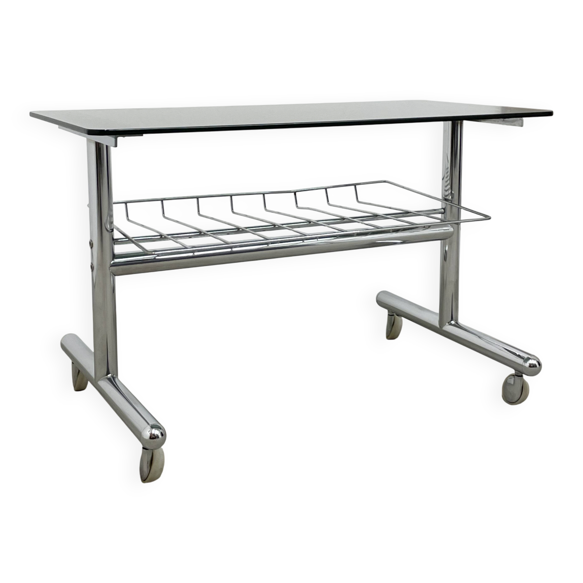 Vintage chrome and tinted glass dessert trolley