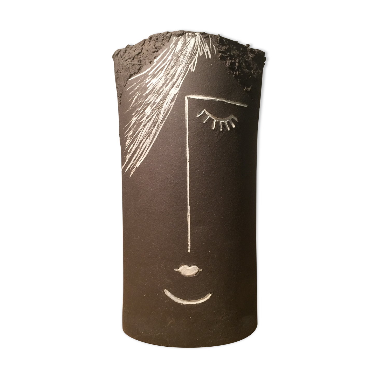 Ceramic vase face, black and white