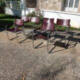 Set of 6 brown leather armchairs