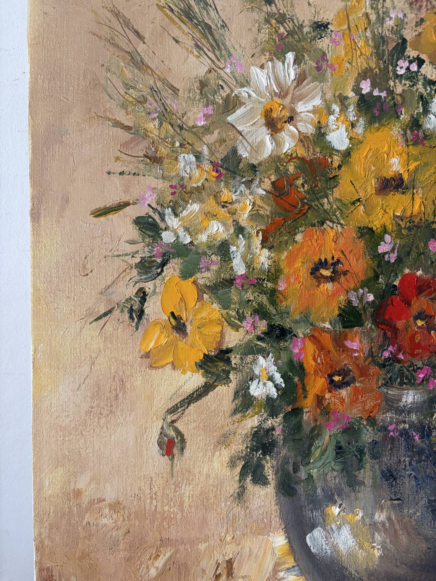 Vase de fleurs, huile sur toile signé Agnès Galland