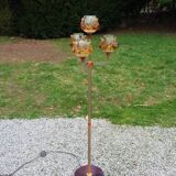 1970s design floor lamp in gold and orange chrome metal with 4 glass tulips