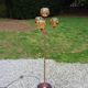 1970s design floor lamp in chrome metal with gold and orange, featuring 4 glass tulips.