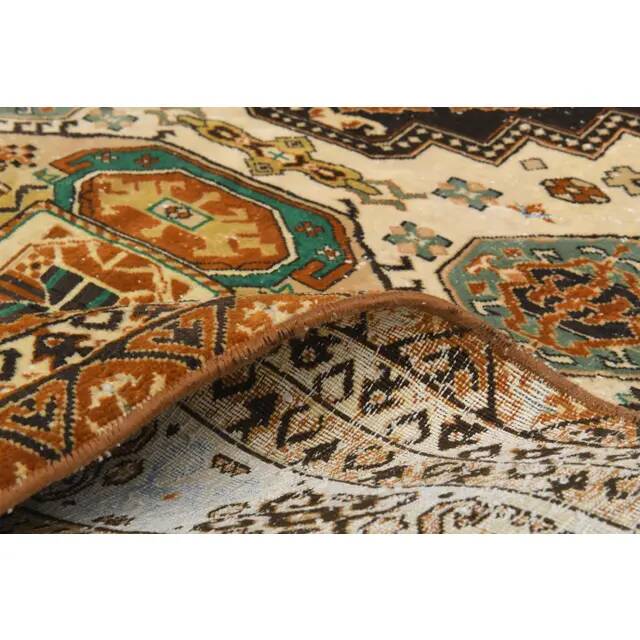 1970s Vintage Turkish Hand-Knotted Wool Cotton Yellow Area Rug 131x177
