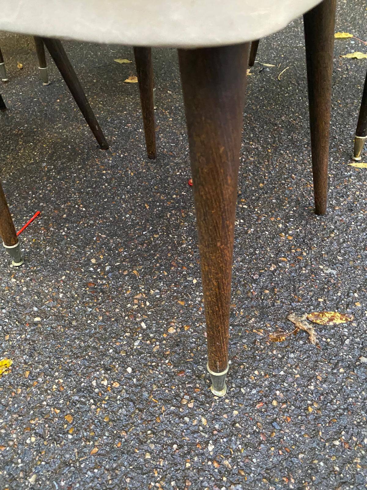 6 vintage Scandinavian chairs in solid wood and beige leather, circa 1960