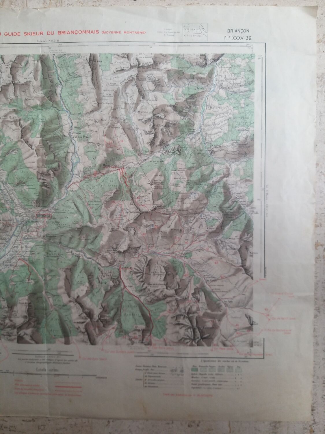 Map old staff IGN Briançon ski routes - Blachère ca 1945
