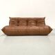 Togo 3-seater in Cognac leather designed by Michel Ducaroy for Ligne Roset.