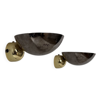 Pair of vintage wall lights, chrome and brass, Italy, 1980