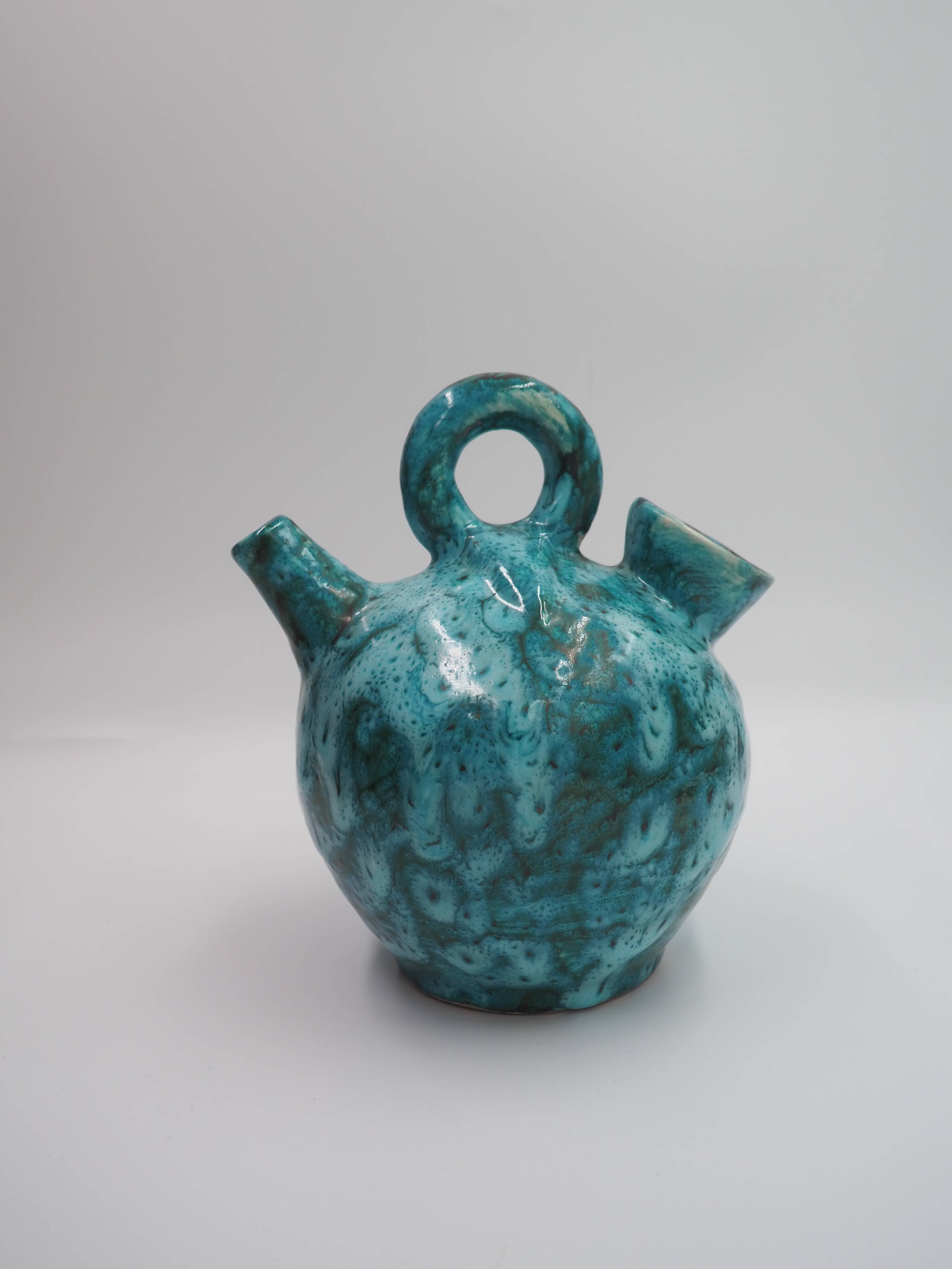 Théière en céramique émaillé bleu Bébégé