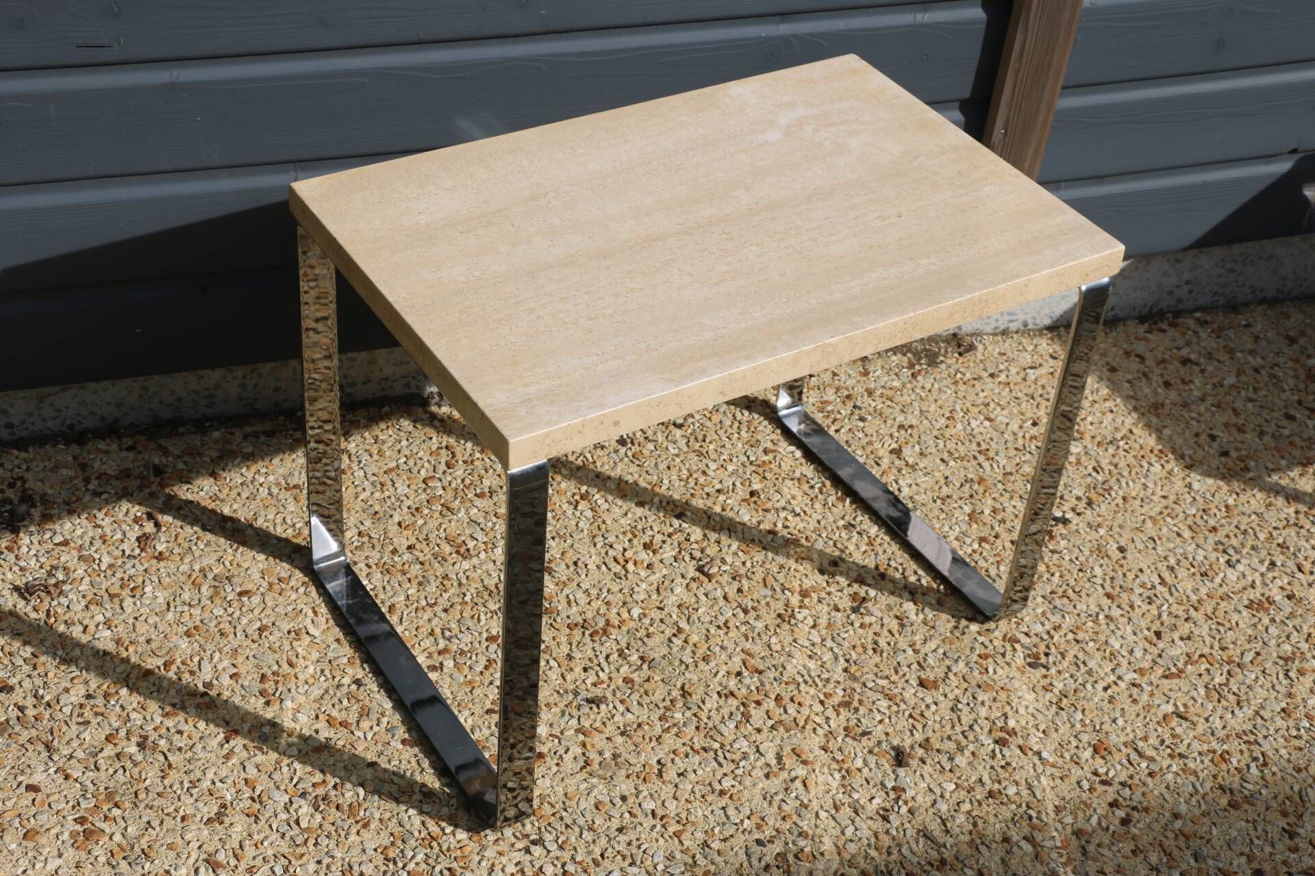 2 nesting tables chrome steel travertine