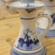 2 bougeoirs vintage en faïence bleue de Delft à anses - décor moulin