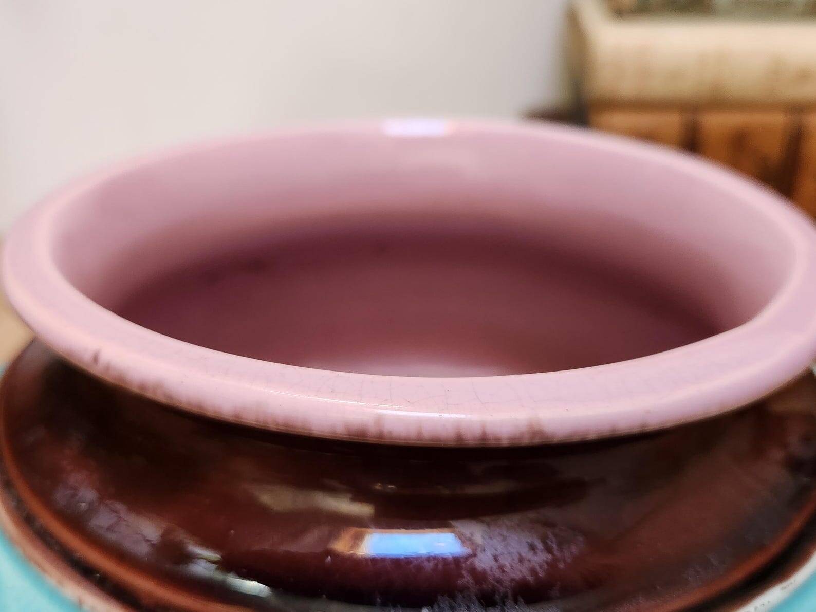 Antique French Barbotine Planter Art Nouveau Japanese Style Bird and Fan