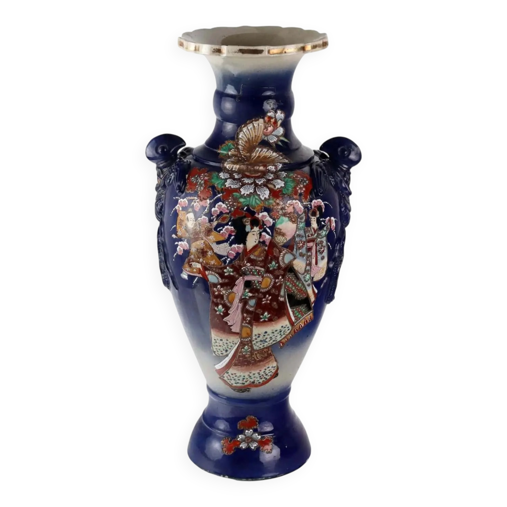 Antique ceramic vase with floral decoration, Japan, early 20th century.