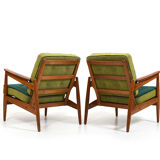 Early 1950s Danish Pair of Easychairs in Oak and Teak