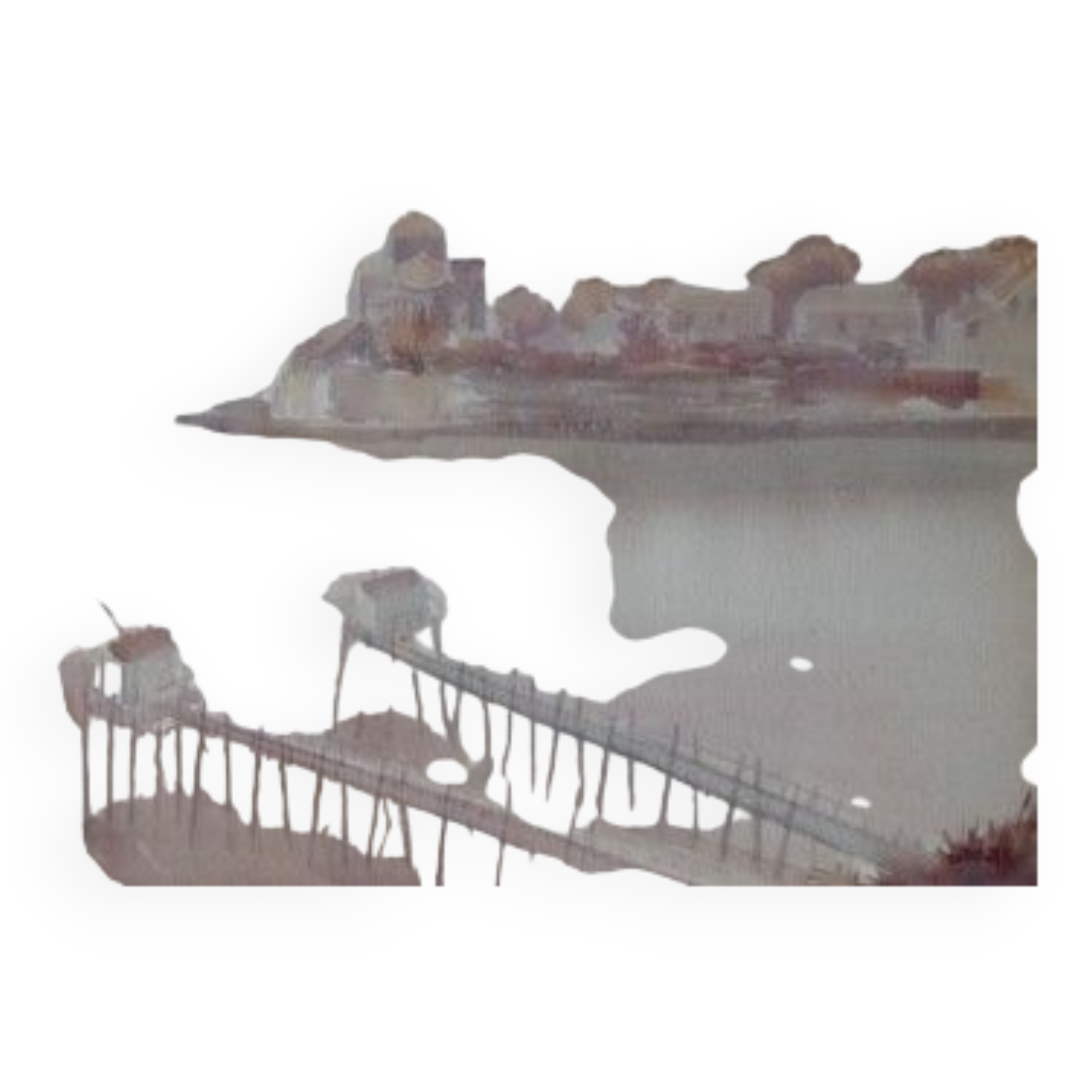 Watercolor Talmont, the fishing huts and the church