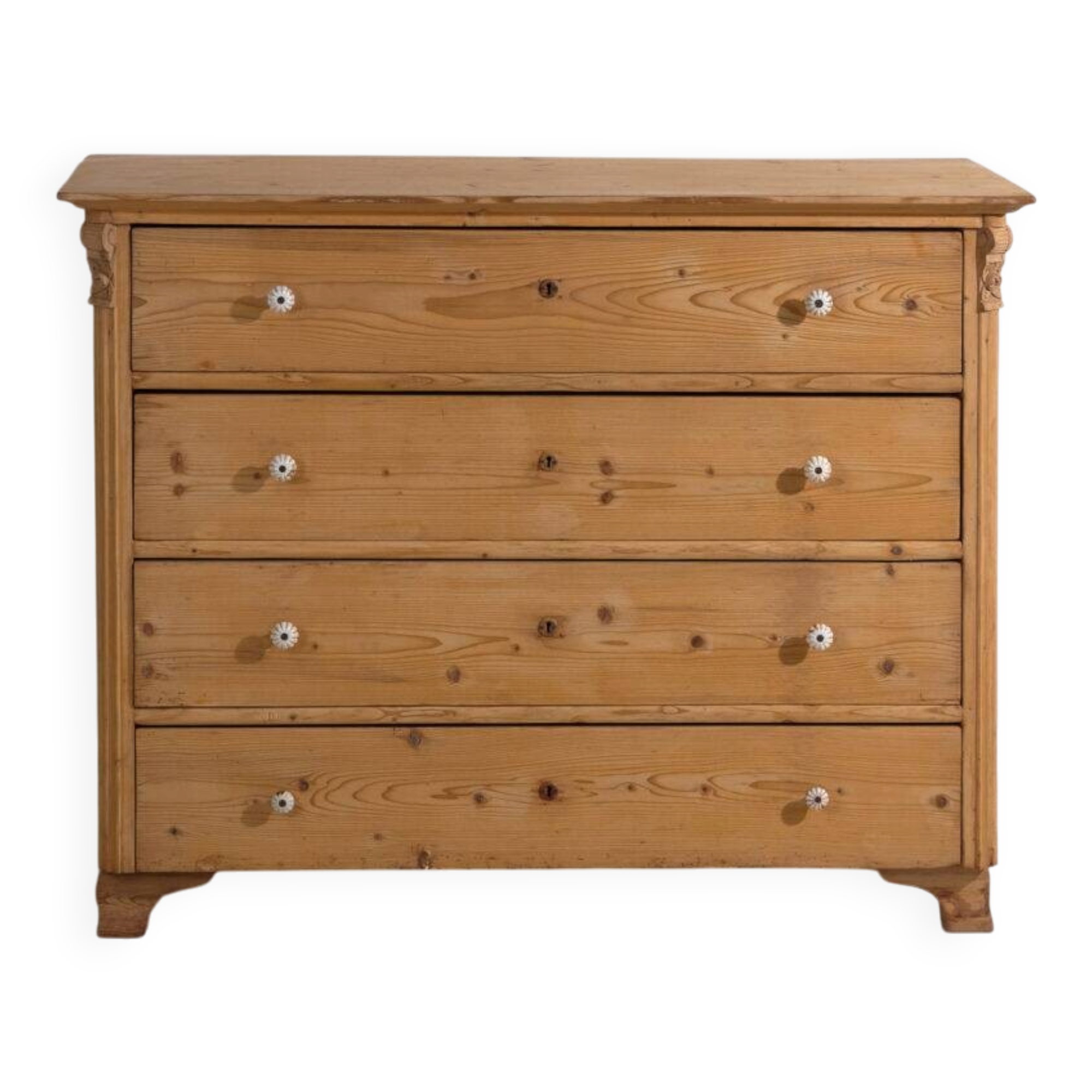 Antique solid pine chest of drawers – European rustic carved chest of drawers – circa 1900