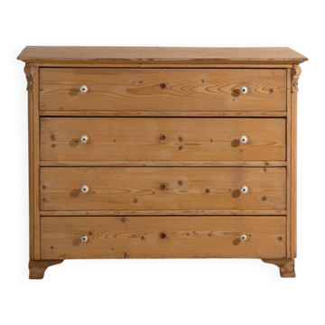 Antique solid pine chest of drawers – European rustic carved chest of drawers – circa 1900