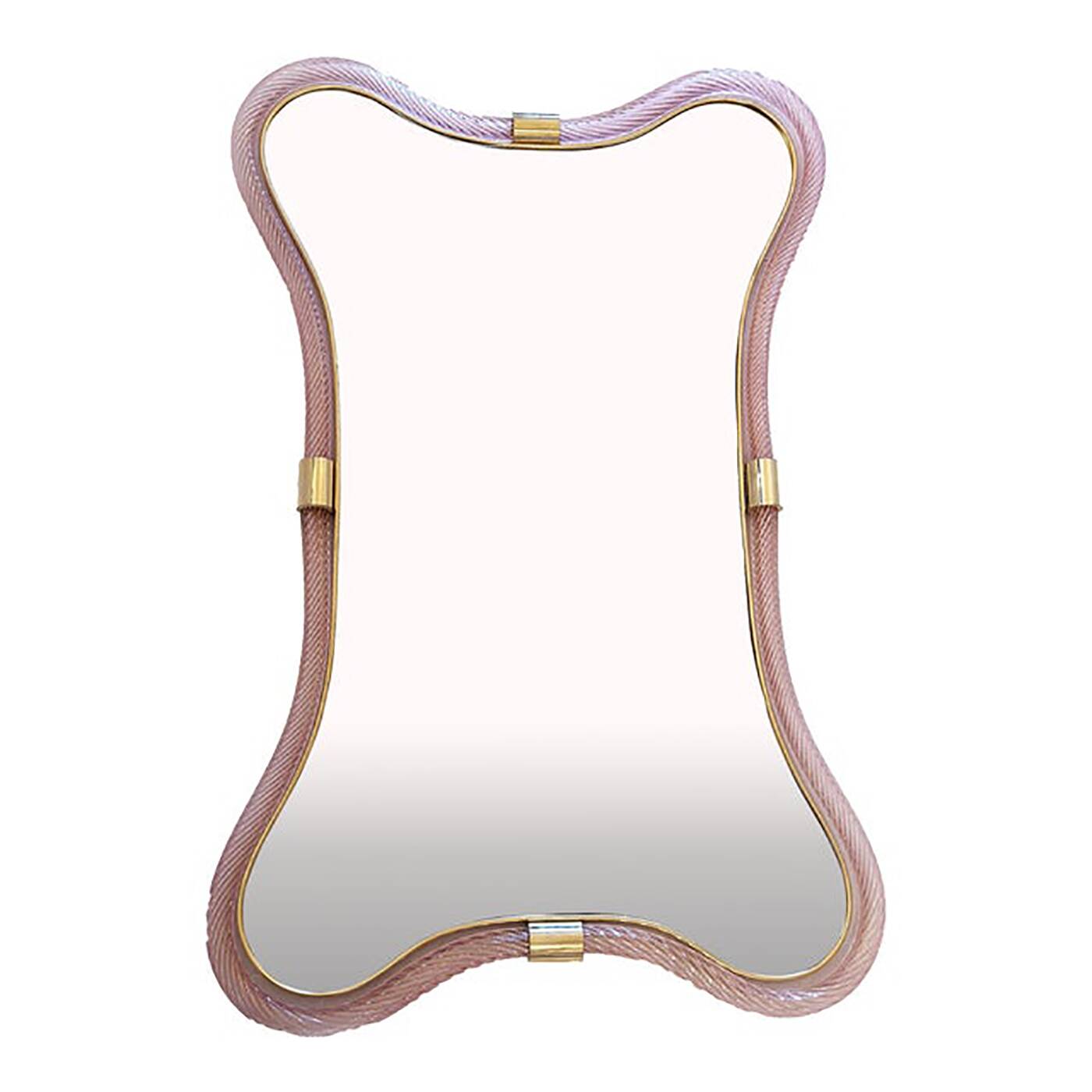 Scenographic Pink and Gold Mirror With Torchon Glass