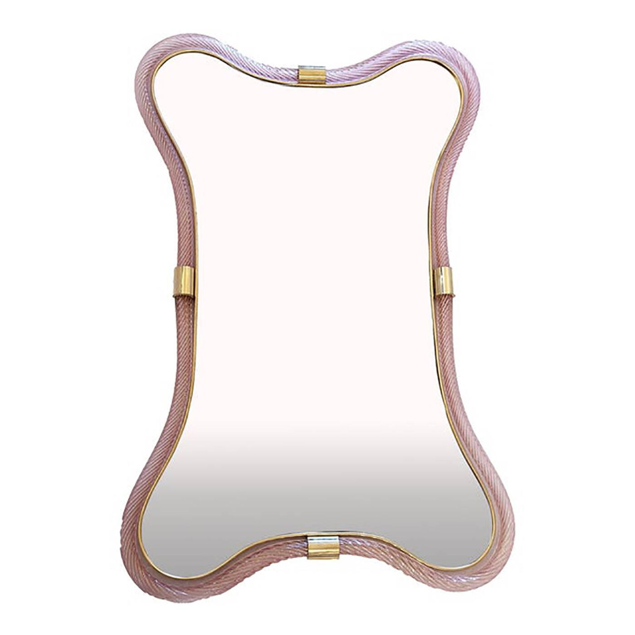 Scenographic Pink and Gold Mirror With Torchon Glass