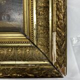 Cadre en bois doré, (XIXe s) huile sur acajou