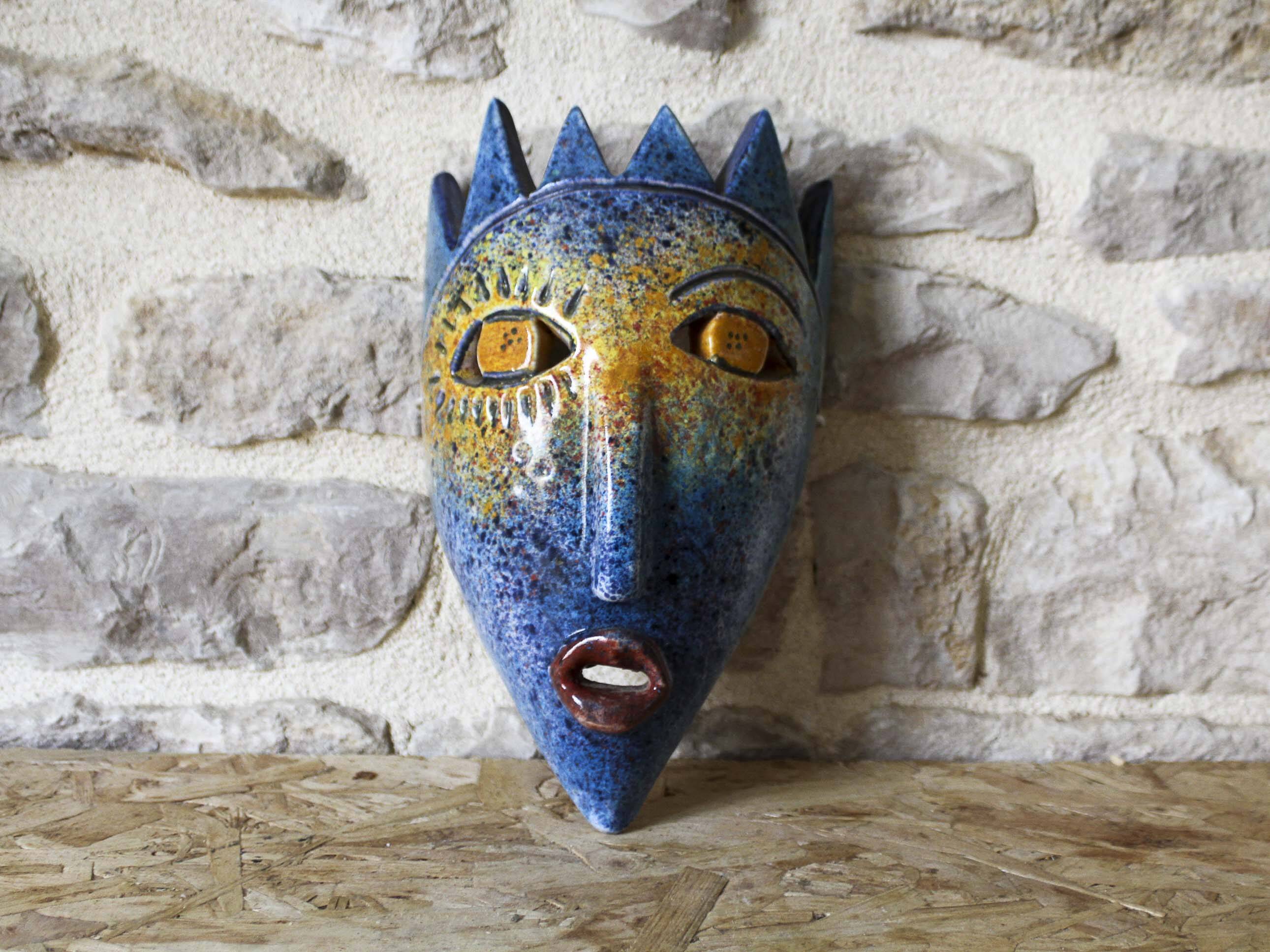 Masque en céramique émaillé Bernard Buffat Années 60