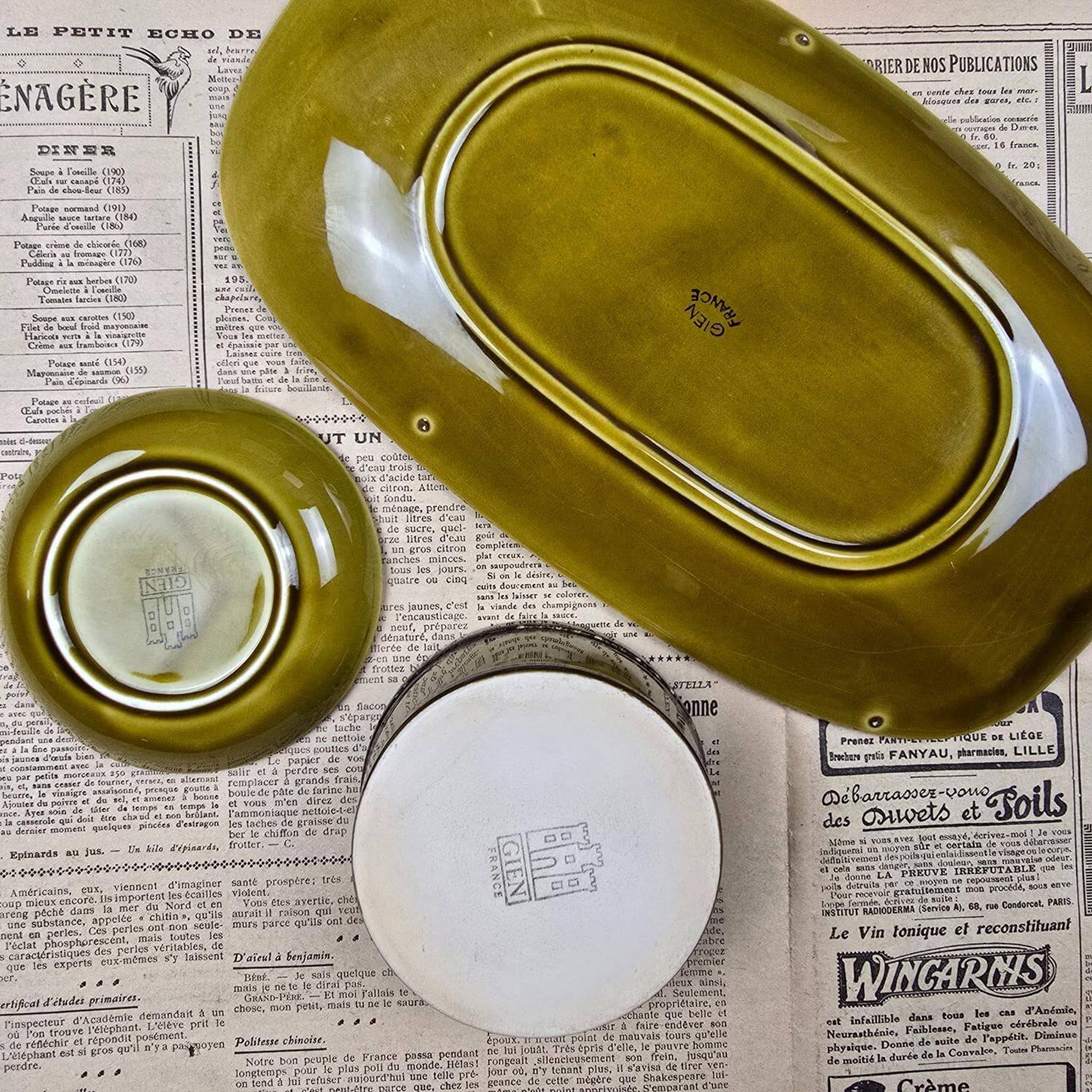 Vintage oyster service Gien – 6 plates, serving dish, ramekin and small bowl