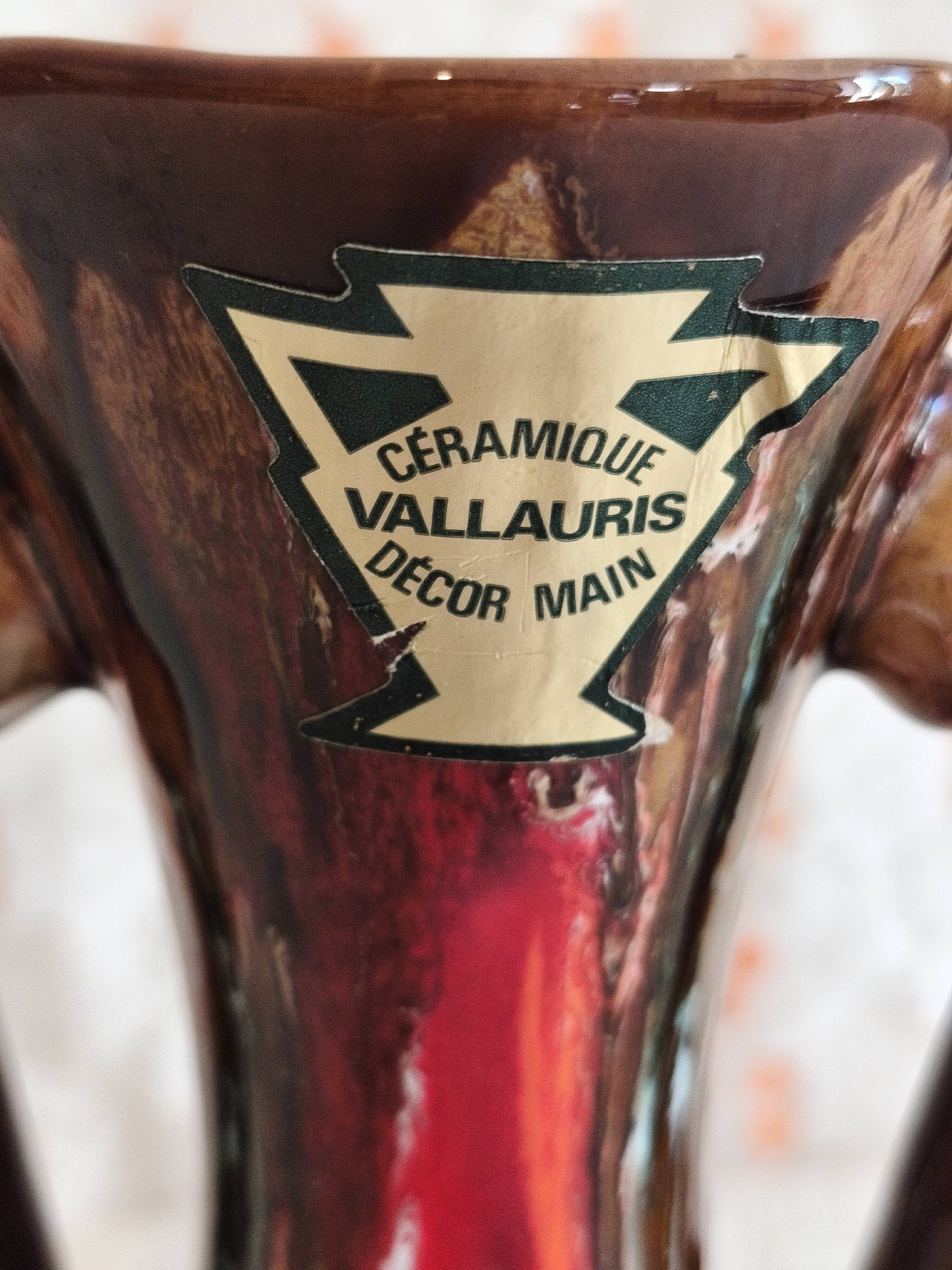 Vintage Vallauris Vase with Drip Glaze – Hand Decorated – 1950s/60s