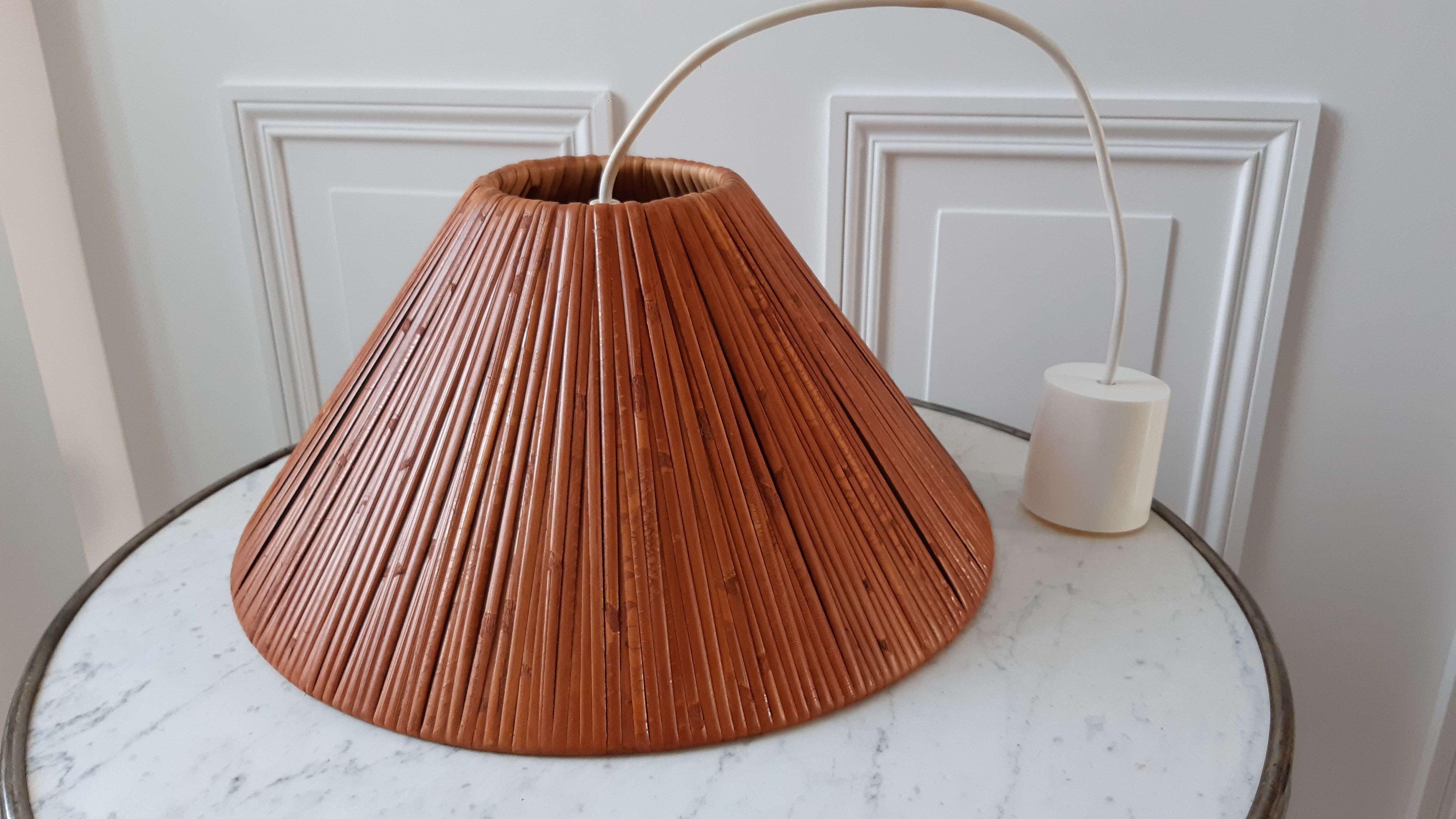 Suspension vintage en bois bambou années 60-70