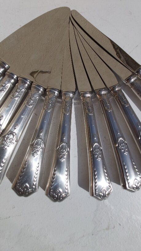 Set of 24 SFAM silver metal knives with stainless steel blades