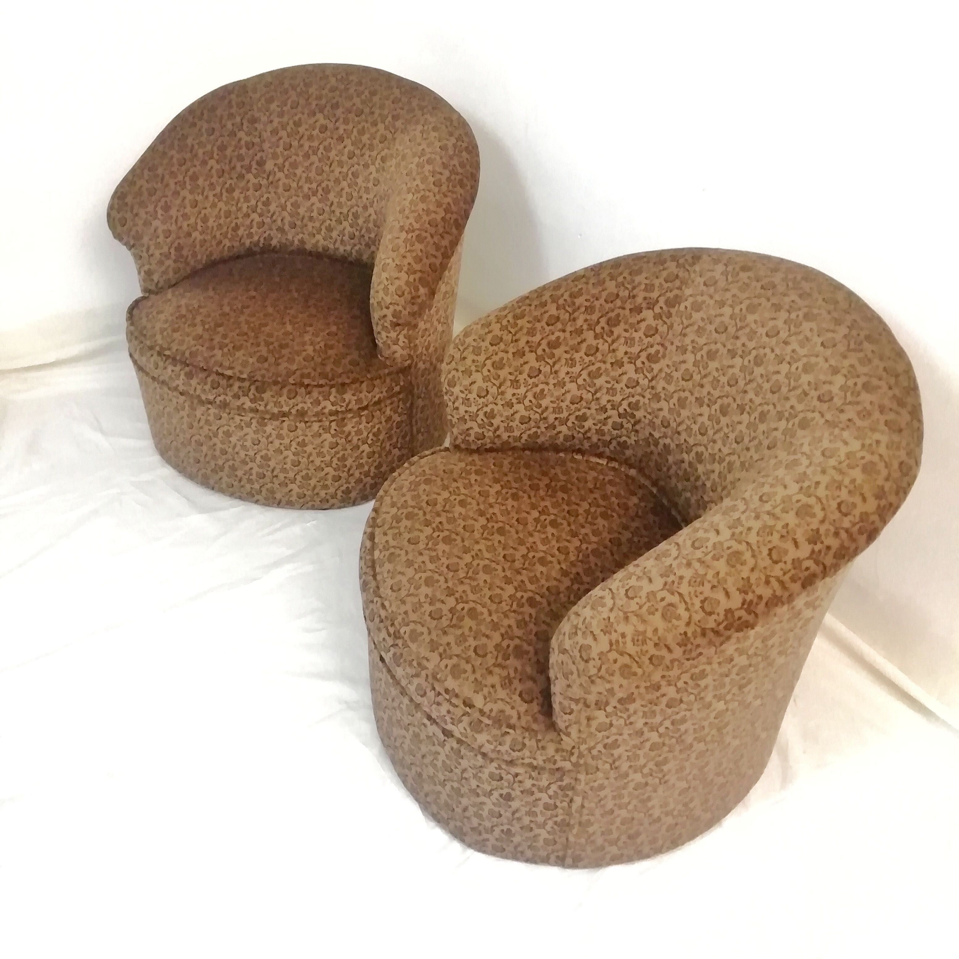 Armchairs with floral print of corduroy fabric. 1980s.