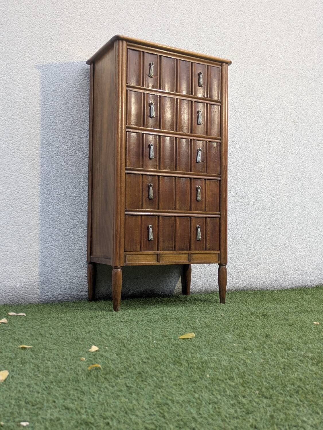 Chiffonnier vintage Art Déco bois & marbre 1940-50