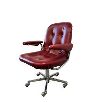 Vintage burgundy office chair on wheels
