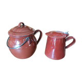 Old enamelled pot and pitcher set