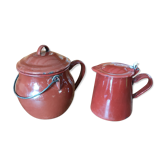 Ensemble Marmite et pichet émaillés anciens