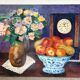 Fleurs champêtres et fruits, nature morte signée 1996