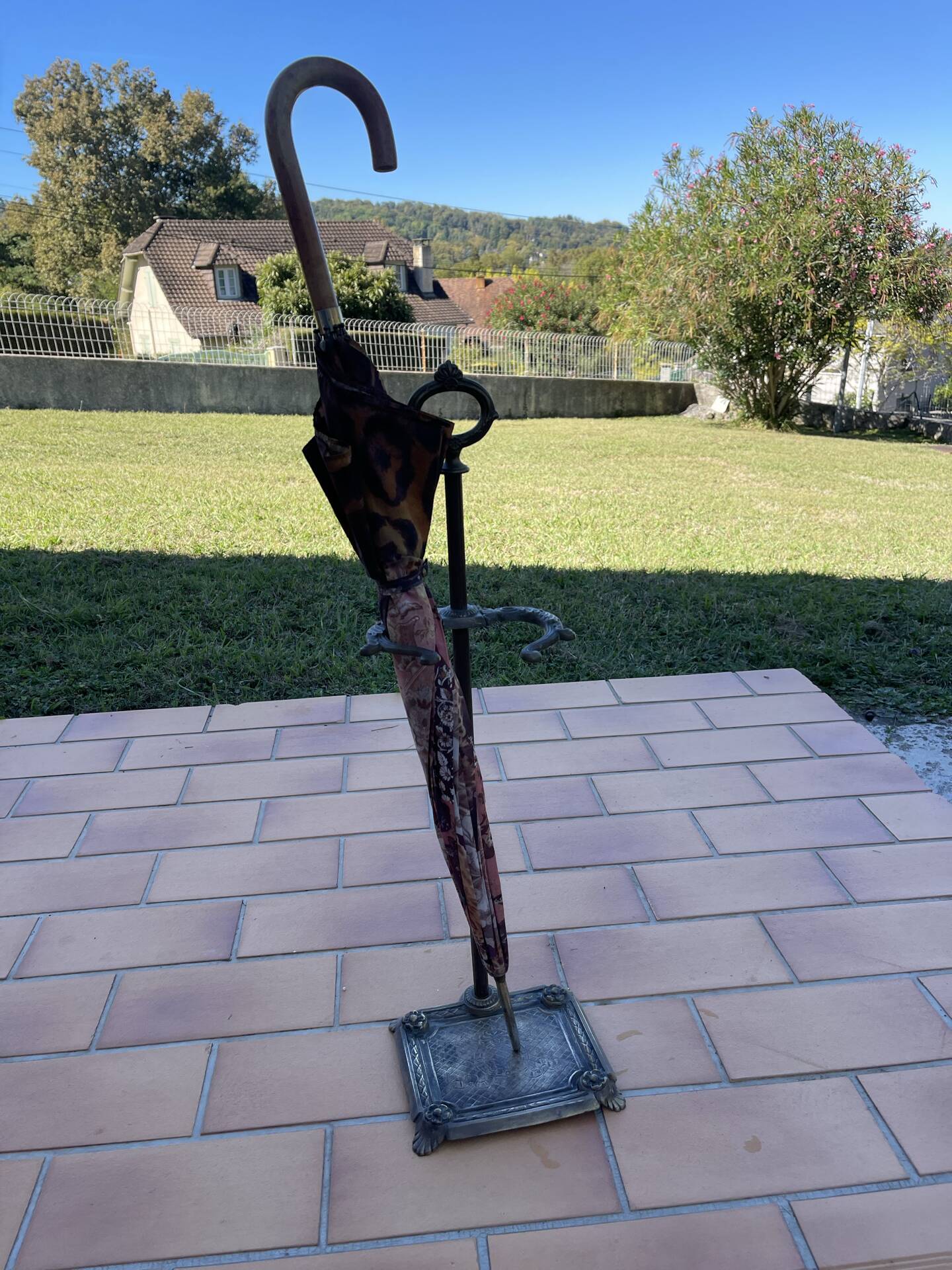 Vintage brass umbrella stand, walking stick holder