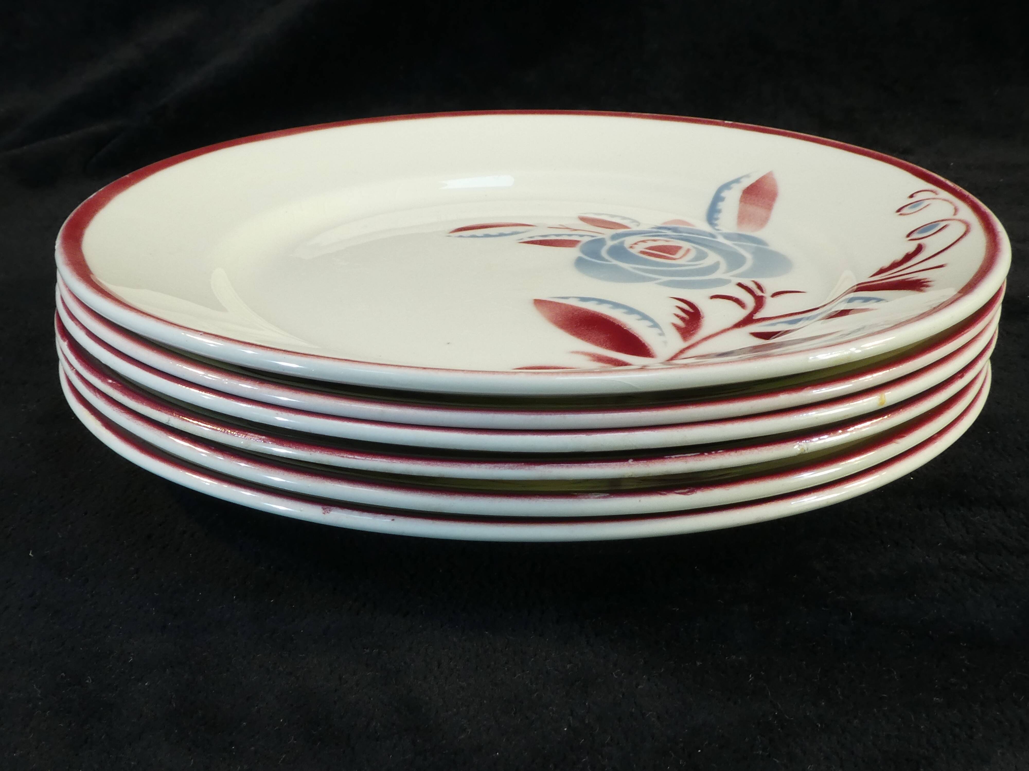 6 flat plates k and g luneville floral décor art deco model rosie