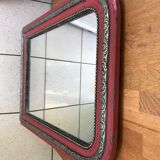Ancien miroir Louis Philippe bois & plâtre rang de perles + frises vintage