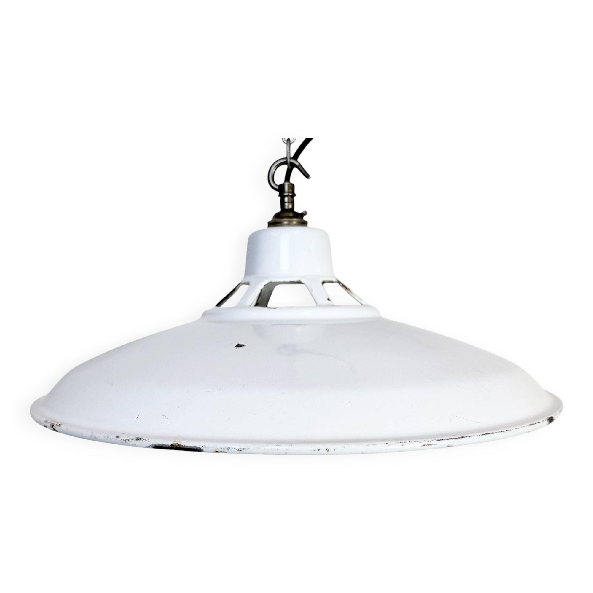 Industrial White Enamel Factory Pendant Lamp, 1960s