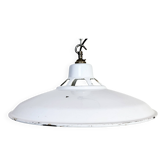 Lampe à suspension industrielle en émail blanc, années 1960