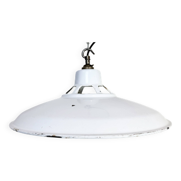 Industrial White Enamel Factory Pendant Lamp, 1960s