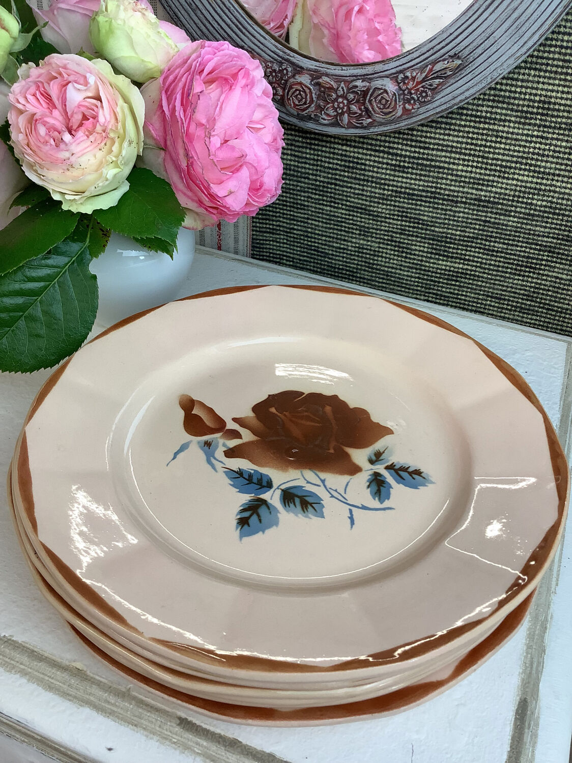 6 old flat plates made in france digoin sarreguemines