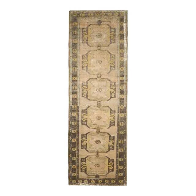 Vintage Turkish Oushak handmade wool copper cotton beige rug 138x420
