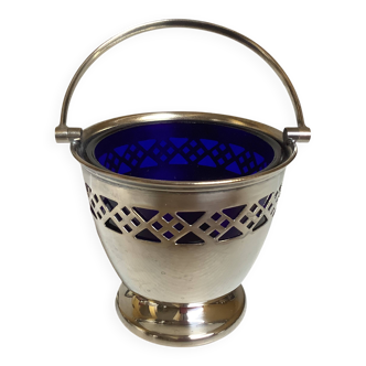 Blue and silver metal sweet jar.