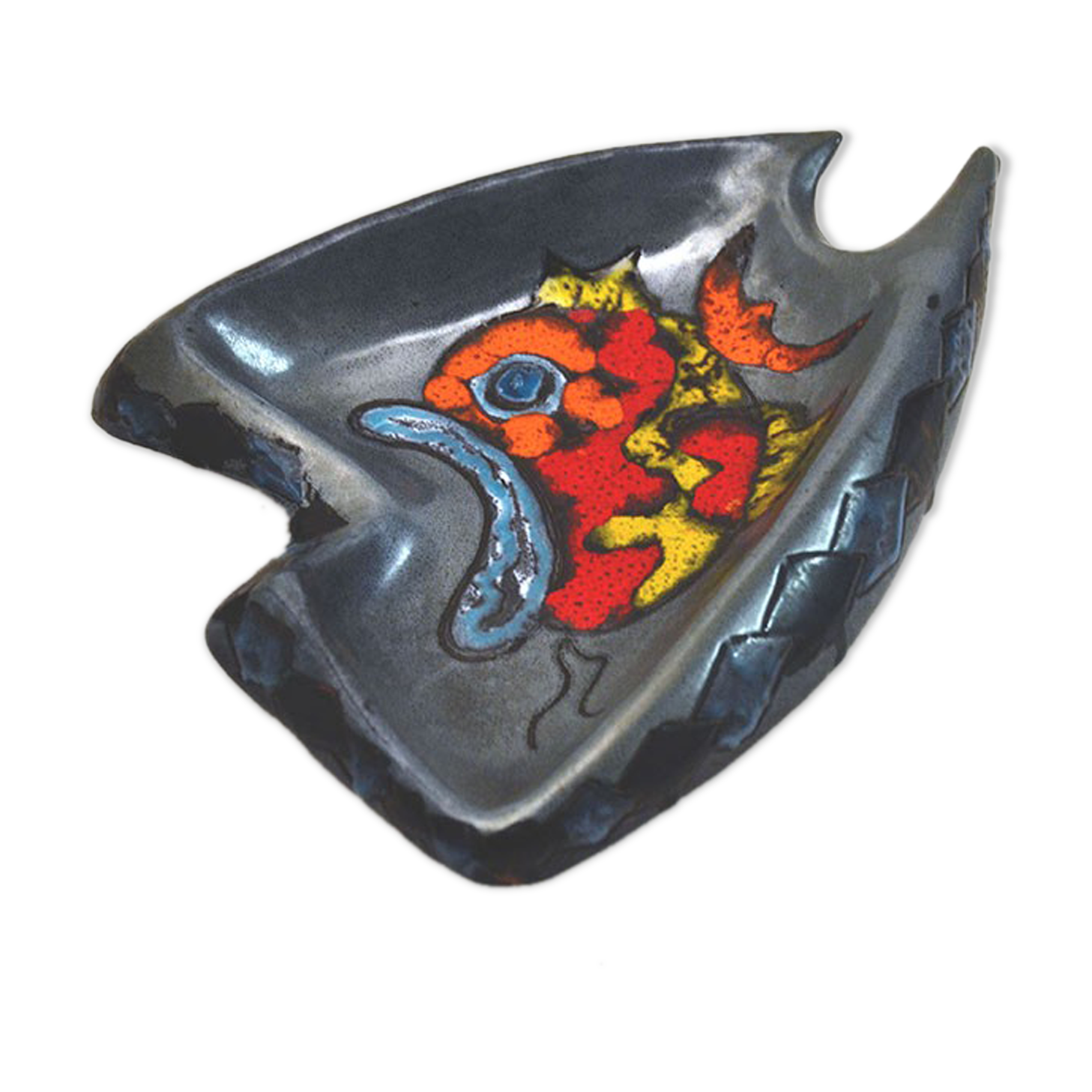 Italian Centerpiece with Fish in Glazed Ceramic, 1960s