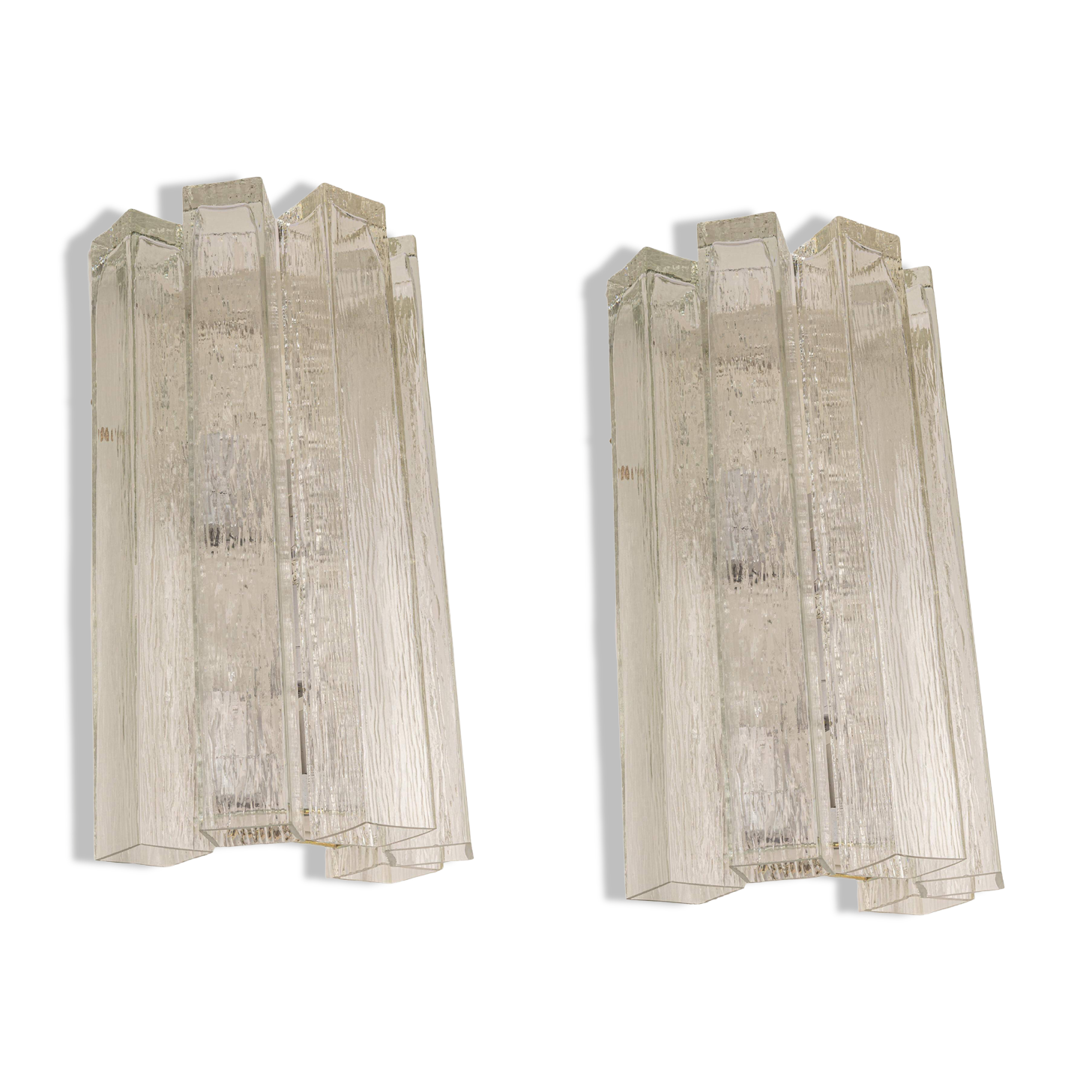 Large pair of wall sconces in brass and Murano glass by Doria, Germany, 1960s.