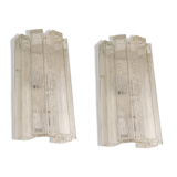 Large pair of wall sconces in brass and Murano glass by Doria, Germany, 1960s.