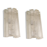 Large pair of wall sconces in brass and Murano glass by Doria, Germany, 1960s.