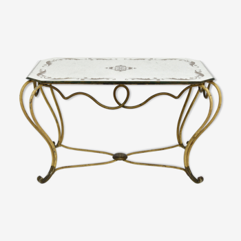 Neoclassical wrought iron and mirror coffee table 1940